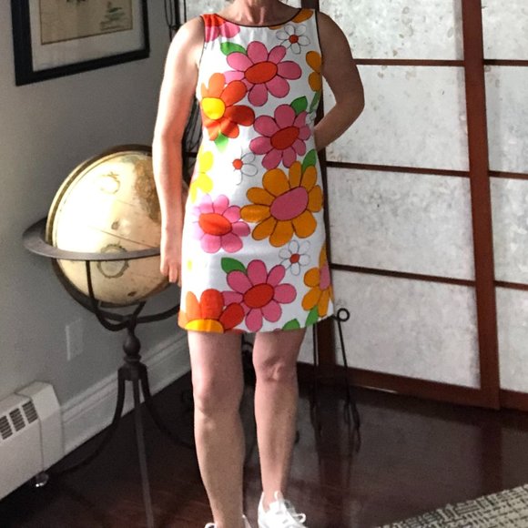Vintage Retro Hippy Floral Vibrant A-Line Dress - (Sz. 4) - Picture 9 of 10